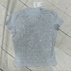 Guess Shimmering Silver Short Sleeve Top